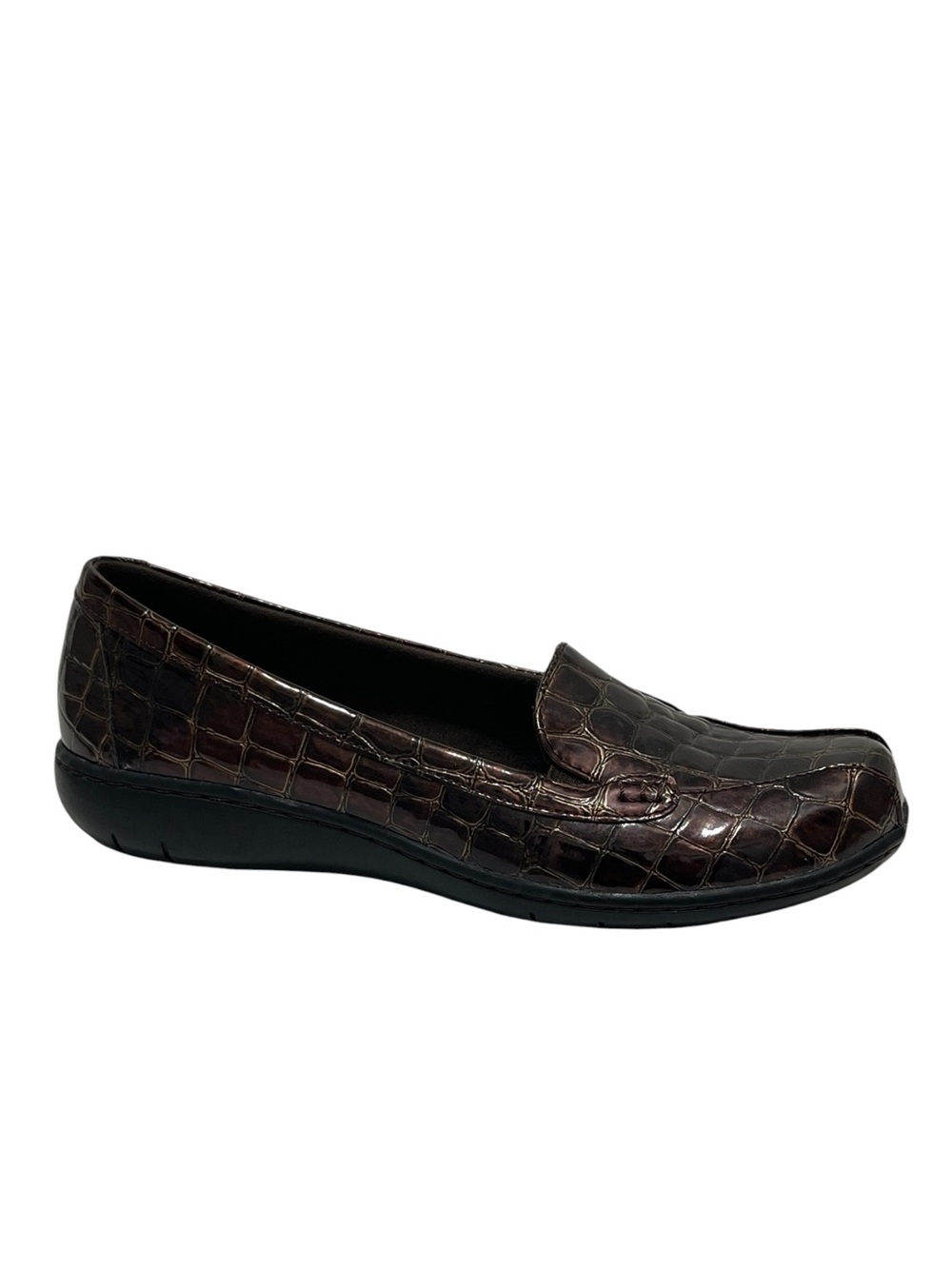 Clarks Bendables Women’s Size 8 M US Shoes Patent Leather Brown Slip On Casual
